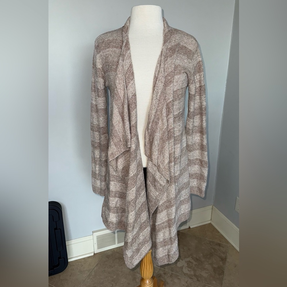 Barefoot Dreams Cream and Tan Striped Cardigan